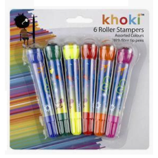 Felt Tip Pens with Roller Stamp - 6 Piece